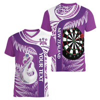 Personalised New Zealand Darts Women V-Neck T-Shirt Aotearoa Fern Mix Paua Shell Manaia - Purple LT14 - Polynesian Pride