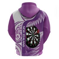 Personalised New Zealand Darts Zip Hoodie Aotearoa Fern Mix Paua Shell Manaia - Purple