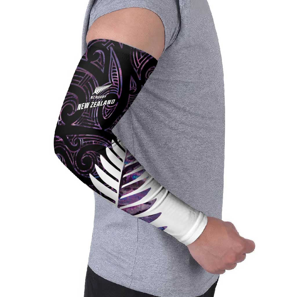New Zealand Silver Fern Rugby Custom Arm Sleeves Go All Black Purple Maori Paua Shell - Polynesian Pride
