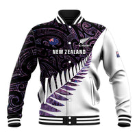 New Zealand Silver Fern Rugby Custom Baseball Jacket Go All Black Purple Maori Paua Shell - Polynesian Pride
