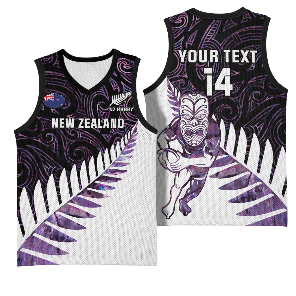 New Zealand Silver Fern Rugby Custom Basketball Jersey Go All Black Purple Maori Paua Shell - Polynesian Pride