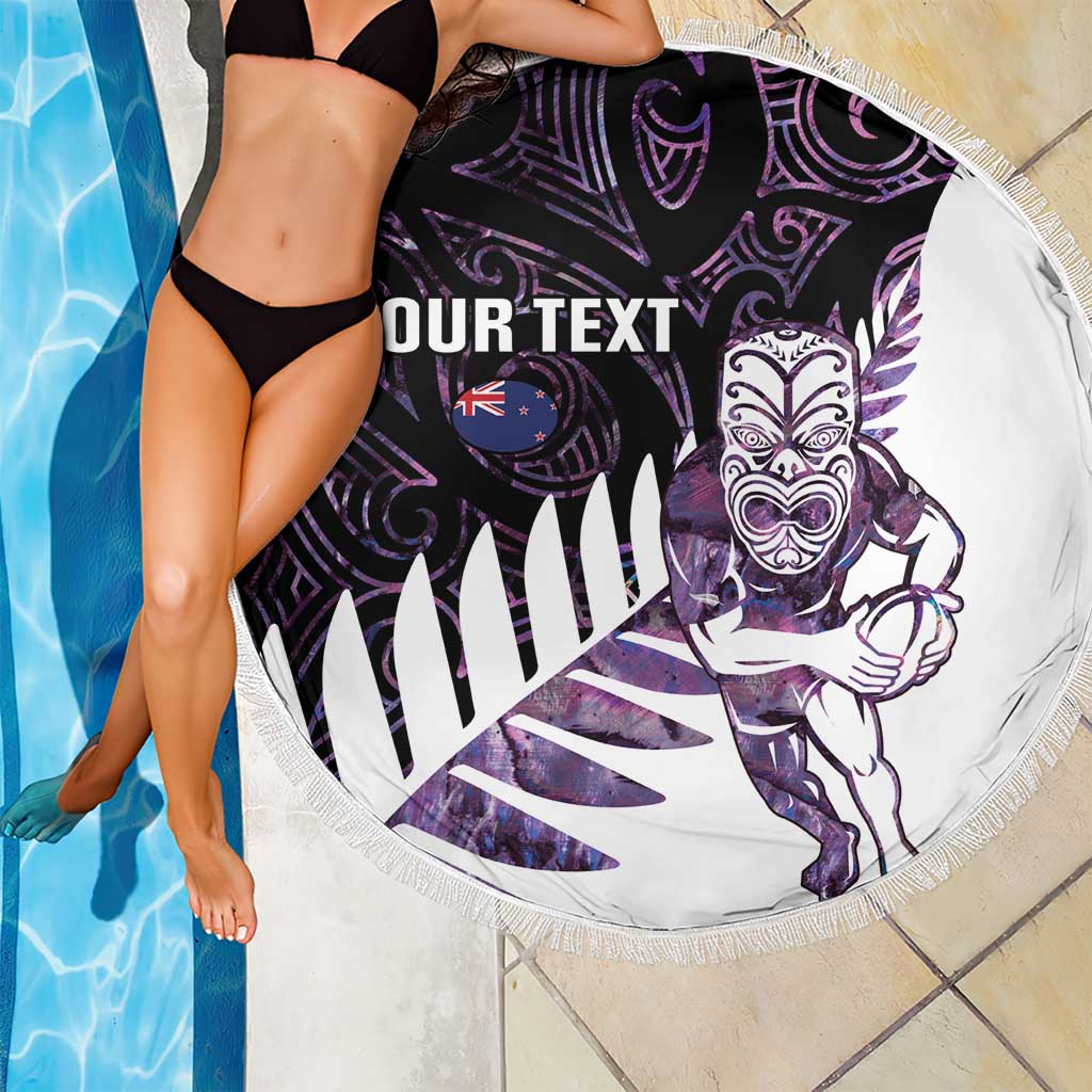 New Zealand Silver Fern Rugby Custom Beach Blanket Go All Black Purple Maori Paua Shell - Polynesian Pride