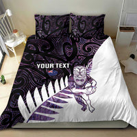 New Zealand Silver Fern Rugby Custom Bedding Set Go All Black Purple Maori Paua Shell - Polynesian Pride