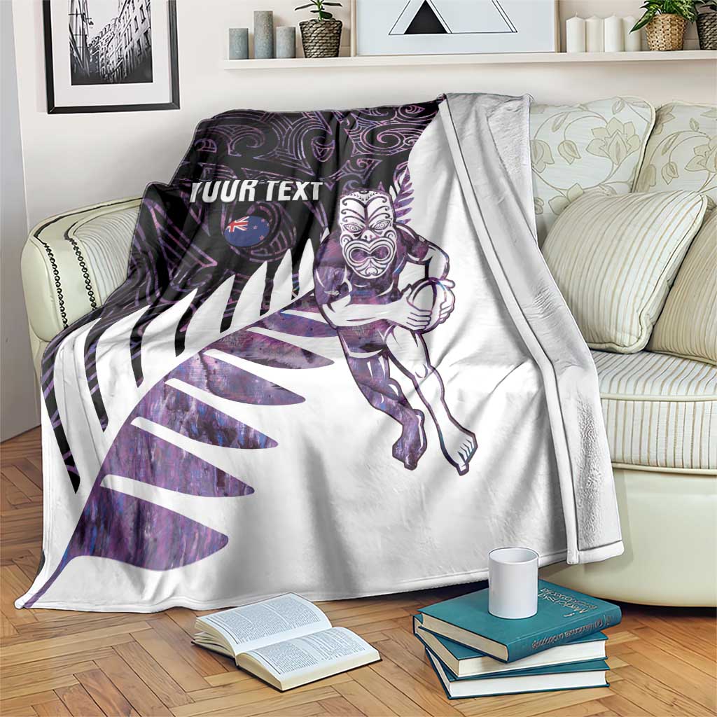 New Zealand Silver Fern Rugby Custom Blanket Go All Black Purple Maori Paua Shell - Polynesian Pride