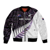 New Zealand Silver Fern Rugby Custom Bomber Jacket Go All Black Purple Maori Paua Shell LT14 Unisex Purple - Polynesian Pride