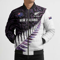 New Zealand Silver Fern Rugby Custom Bomber Puffer Jacket Go All Black Purple Maori Paua Shell - Polynesian Pride
