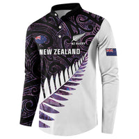 New Zealand Silver Fern Rugby Custom Button Sweatshirt Go All Black Purple Maori Paua Shell - Polynesian Pride