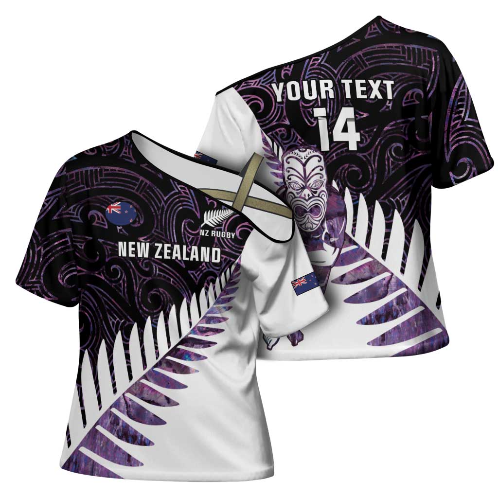 New Zealand Silver Fern Rugby Custom Cross Shoulder Shirt Go All Black Purple Maori Paua Shell - Polynesian Pride
