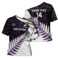 New Zealand Silver Fern Rugby Custom Cross Shoulder Shirt Go All Black Purple Maori Paua Shell - Polynesian Pride