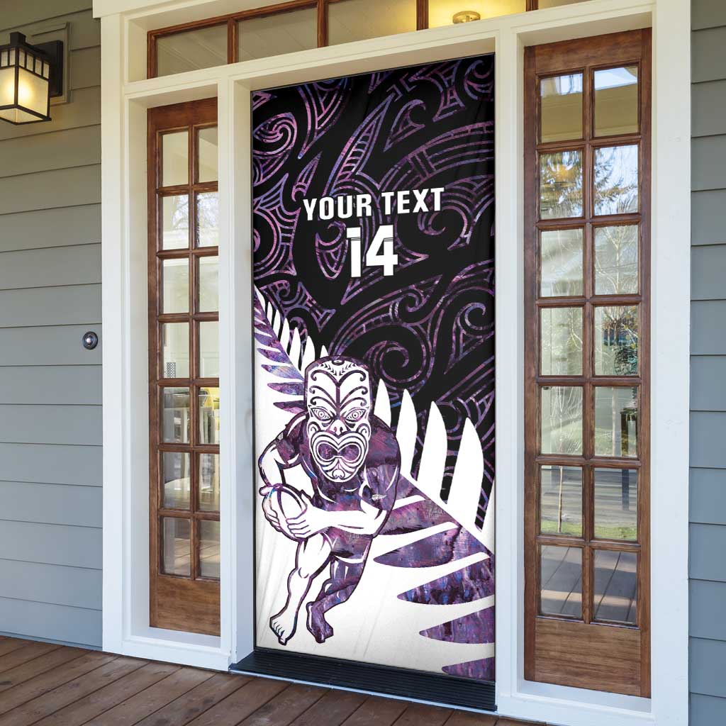 New Zealand Silver Fern Rugby Custom Door Cover Go All Black Purple Maori Paua Shell - Polynesian Pride