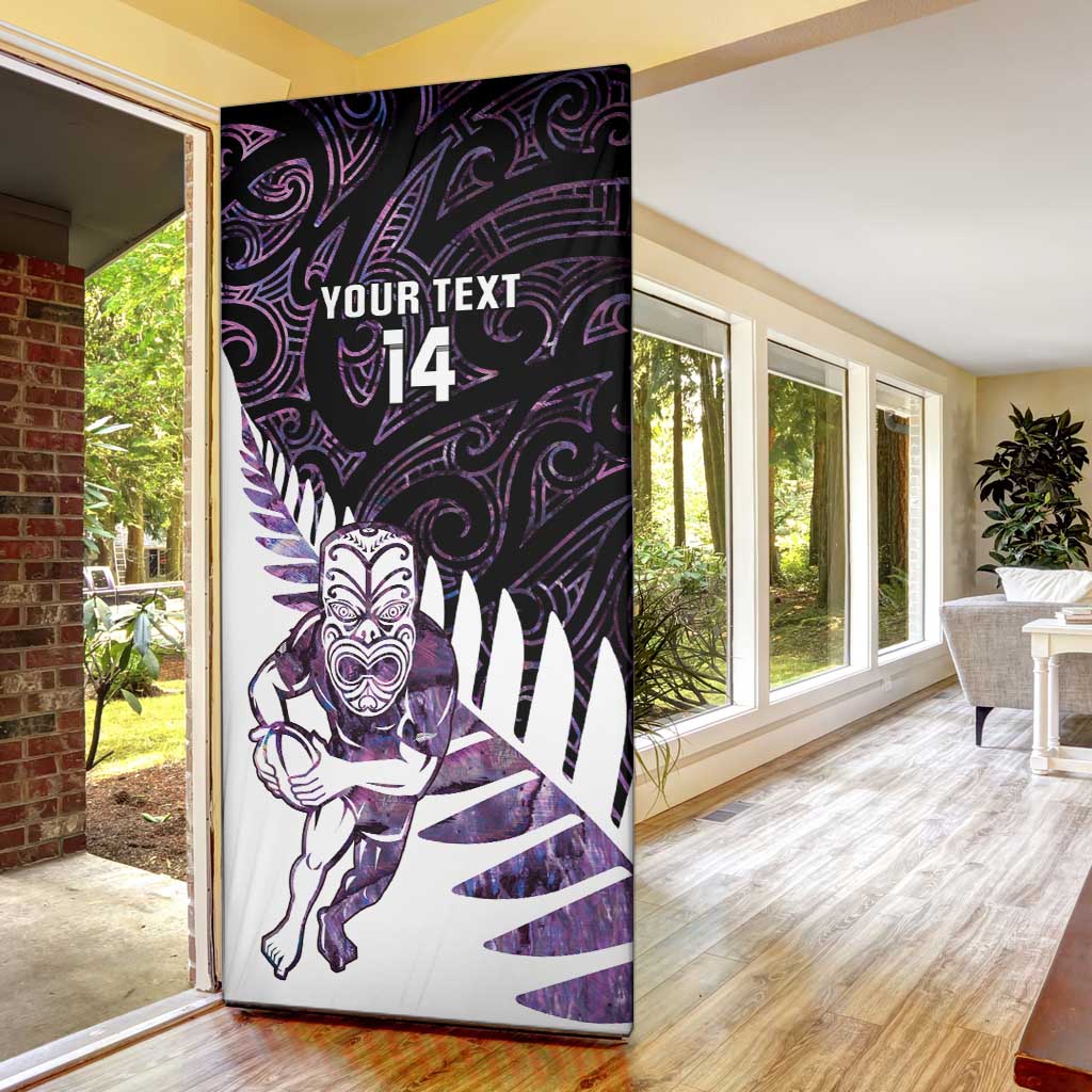 New Zealand Silver Fern Rugby Custom Door Cover Go All Black Purple Maori Paua Shell - Polynesian Pride