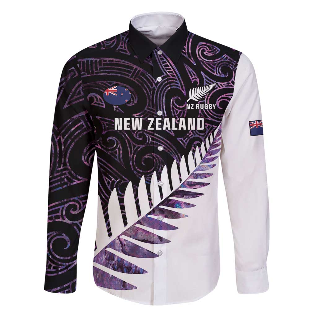 New Zealand Silver Fern Rugby Custom Family Matching Mermaid Dress and Hawaiian Shirt Go All Black Purple Maori Paua Shell - Polynesian Pride