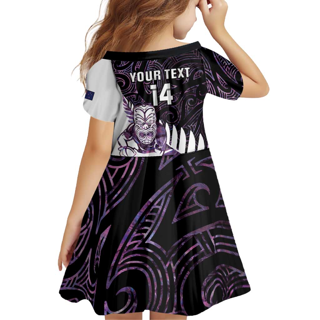 New Zealand Silver Fern Rugby Custom Family Matching Off Shoulder Short Dress and Hawaiian Shirt Go All Black Purple Maori Paua Shell - Polynesian Pride