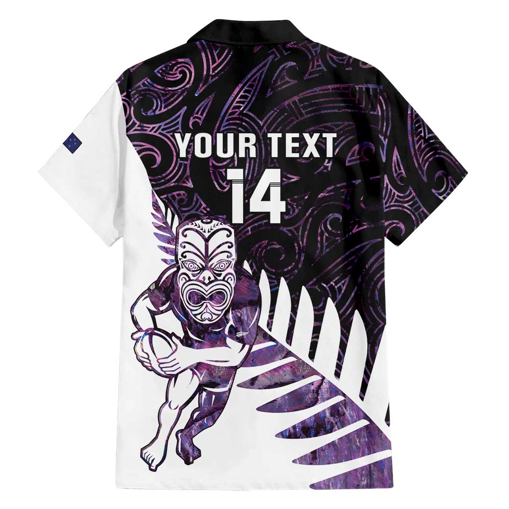 New Zealand Silver Fern Rugby Custom Family Matching Off Shoulder Short Dress and Hawaiian Shirt Go All Black Purple Maori Paua Shell - Polynesian Pride