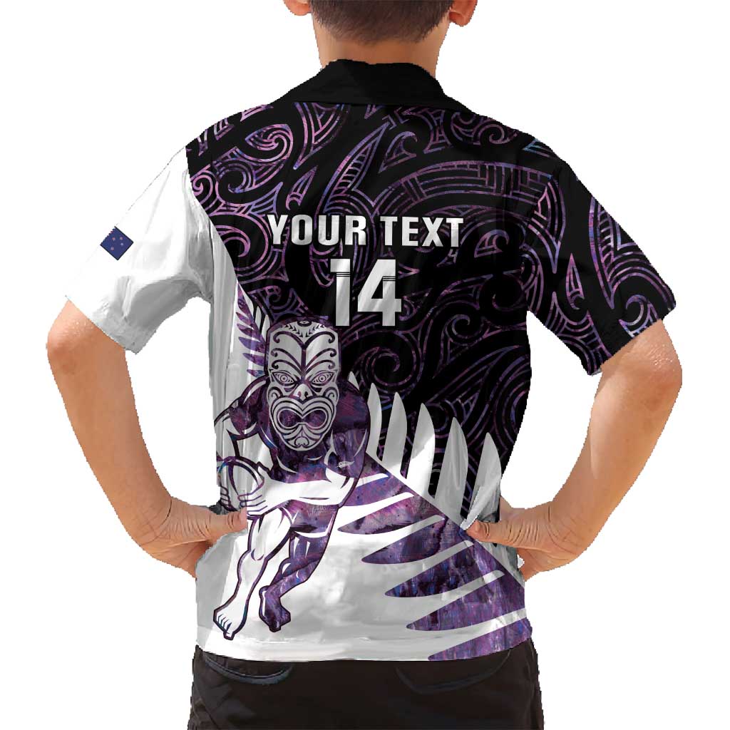 New Zealand Silver Fern Rugby Custom Family Matching Puletasi and Hawaiian Shirt Go All Black Purple Maori Paua Shell - Polynesian Pride