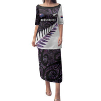 New Zealand Silver Fern Rugby Custom Family Matching Puletasi and Hawaiian Shirt Go All Black Purple Maori Paua Shell - Polynesian Pride