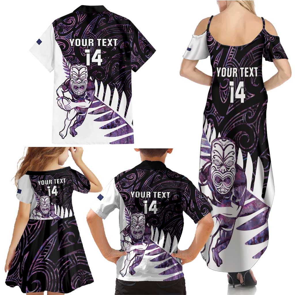 New Zealand Silver Fern Rugby Custom Family Matching Summer Maxi Dress and Hawaiian Shirt Go All Black Purple Maori Paua Shell - Polynesian Pride