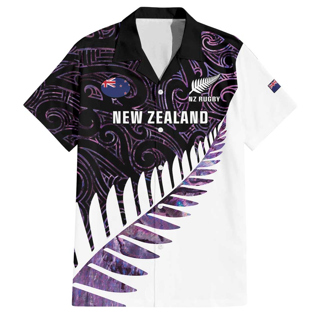 New Zealand Silver Fern Rugby Custom Family Matching Tank Maxi Dress and Hawaiian Shirt Go All Black Purple Maori Paua Shell - Polynesian Pride