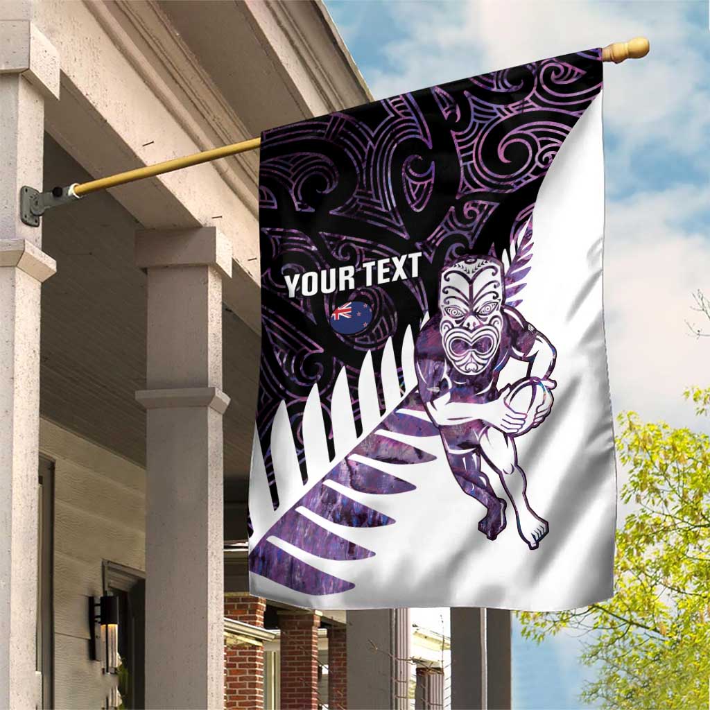 New Zealand Silver Fern Rugby Custom Garden Flag Go All Black Purple Maori Paua Shell - Polynesian Pride