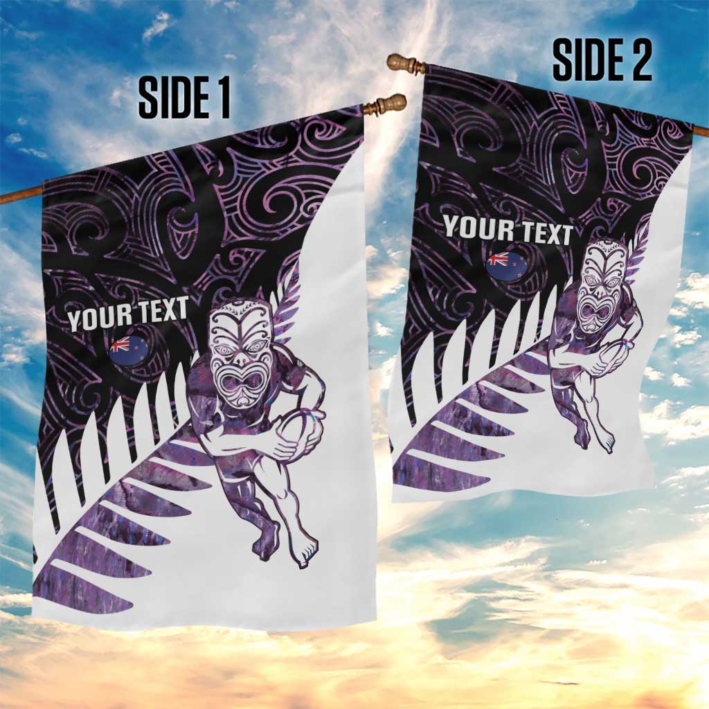 New Zealand Silver Fern Rugby Custom Garden Flag Go All Black Purple Maori Paua Shell - Polynesian Pride