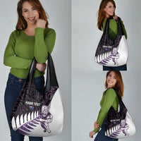 New Zealand Silver Fern Rugby Custom Grocery Bag Go All Black Purple Maori Paua Shell - Polynesian Pride