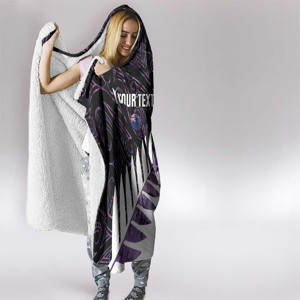 New Zealand Silver Fern Rugby Custom Hooded Blanket Go All Black Purple Maori Paua Shell - Polynesian Pride