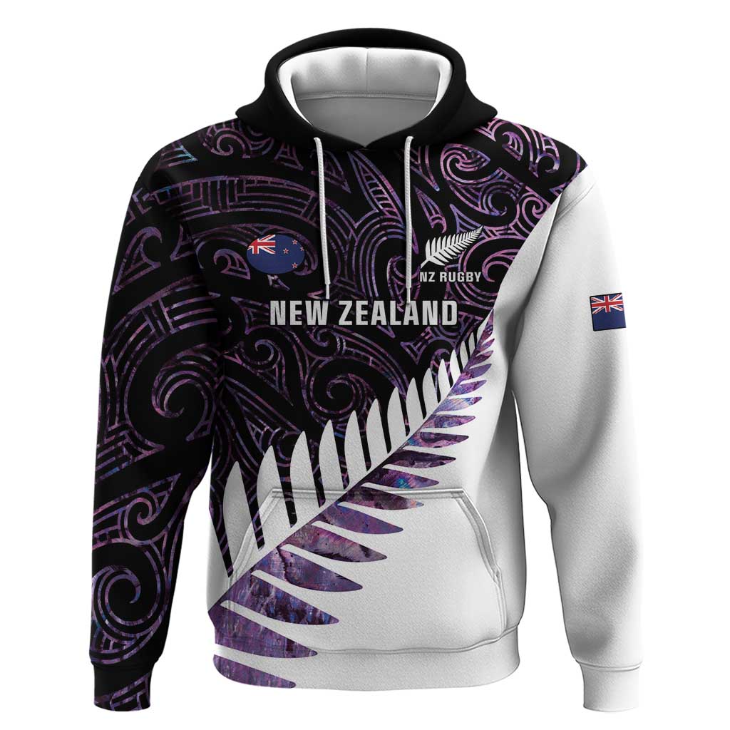 New Zealand Silver Fern Rugby Custom Hoodie Go All Black Purple Maori Paua Shell - Polynesian Pride