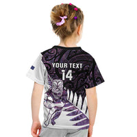New Zealand Silver Fern Rugby Custom Kid T Shirt Go All Black Purple Maori Paua Shell - Polynesian Pride