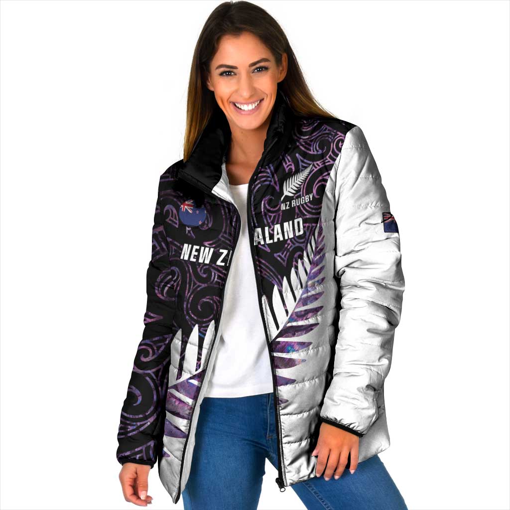 New Zealand Silver Fern Rugby Custom Padded Jacket Go All Black Purple Maori Paua Shell - Polynesian Pride