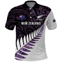 New Zealand Silver Fern Rugby Custom Polo Shirt Go All Black Purple Maori Paua Shell - Polynesian Pride