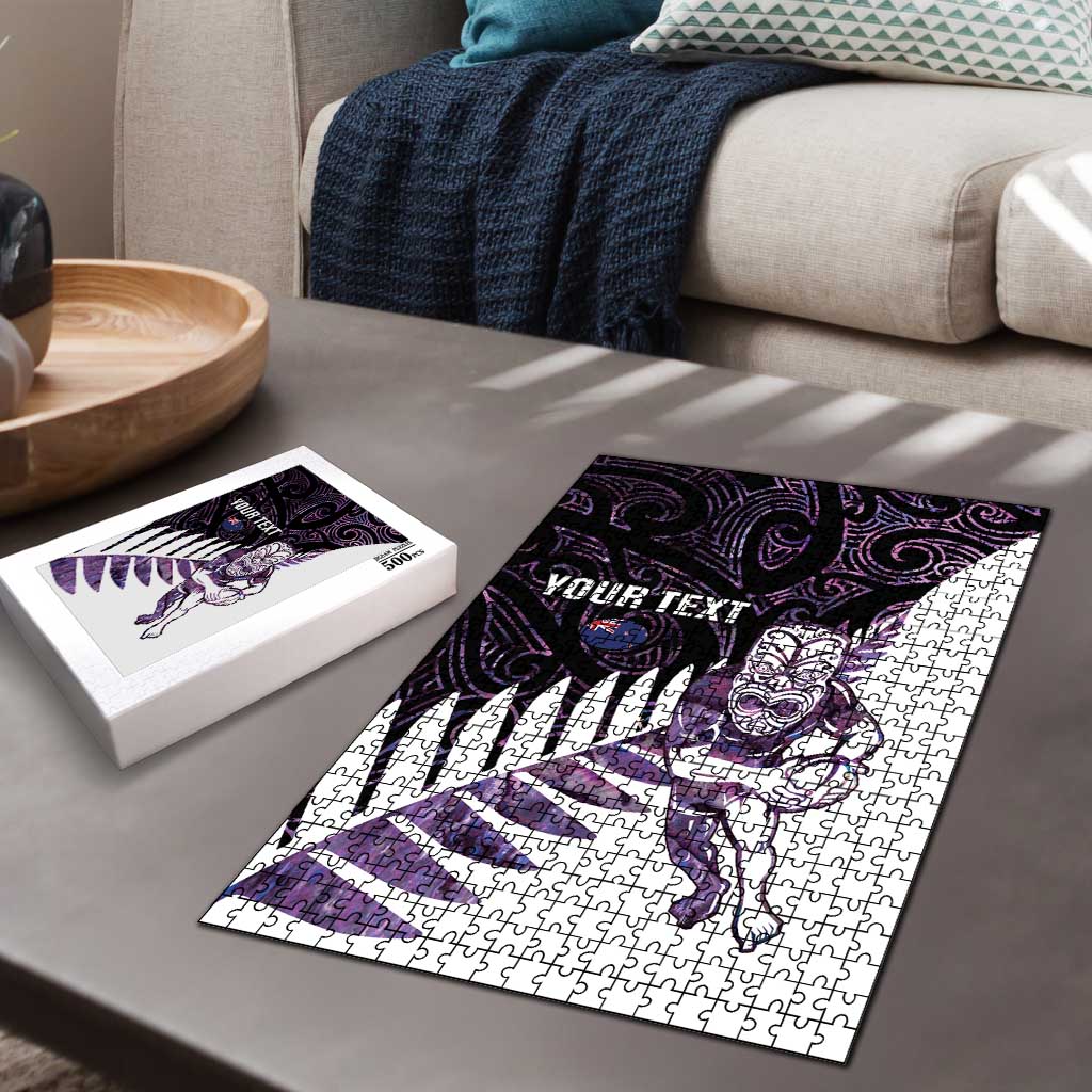New Zealand Silver Fern Rugby Custom Puzzle Go All Black Purple Maori Paua Shell - Polynesian Pride