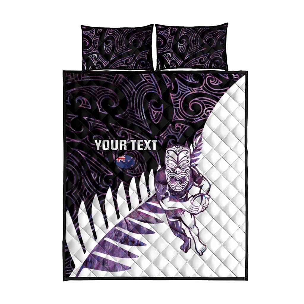 New Zealand Silver Fern Rugby Custom Quilt Bed Set Go All Black Purple Maori Paua Shell - Polynesian Pride