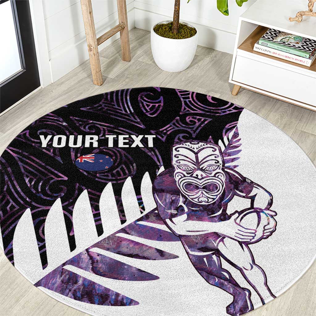 New Zealand Silver Fern Rugby Custom Round Carpet Go All Black Purple Maori Paua Shell - Polynesian Pride