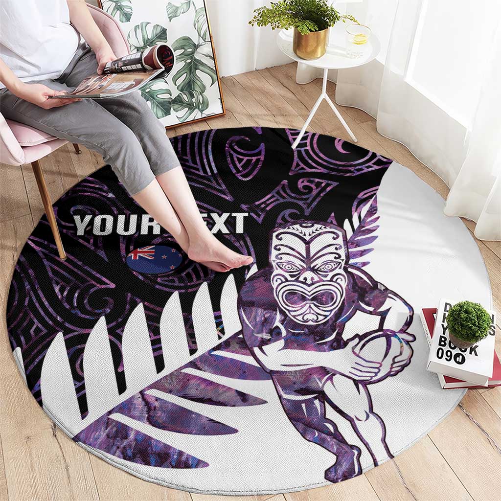 New Zealand Silver Fern Rugby Custom Round Carpet Go All Black Purple Maori Paua Shell - Polynesian Pride