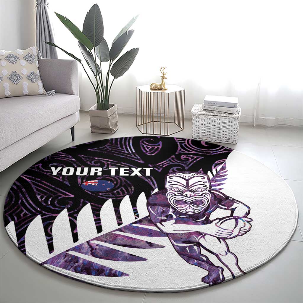 New Zealand Silver Fern Rugby Custom Round Carpet Go All Black Purple Maori Paua Shell - Polynesian Pride