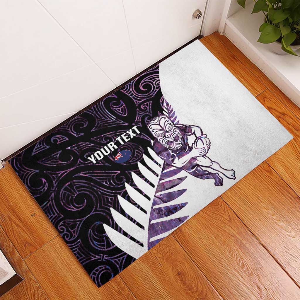 New Zealand Silver Fern Rugby Custom Rubber Doormat Go All Black Purple Maori Paua Shell - Polynesian Pride