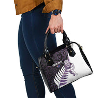 New Zealand Silver Fern Rugby Custom Shoulder Handbag Go All Black Purple Maori Paua Shell - Polynesian Pride