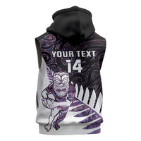 New Zealand Silver Fern Rugby Custom Sleeveless Hoodie Go All Black Purple Maori Paua Shell - Polynesian Pride