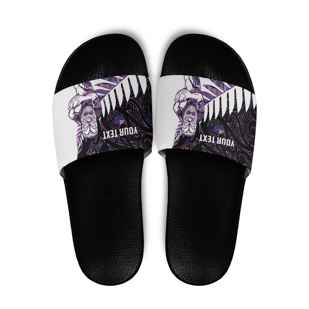 New Zealand Silver Fern Rugby Custom Slide Sandals Go All Black Purple Maori Paua Shell LT14 Purple - Polynesian Pride