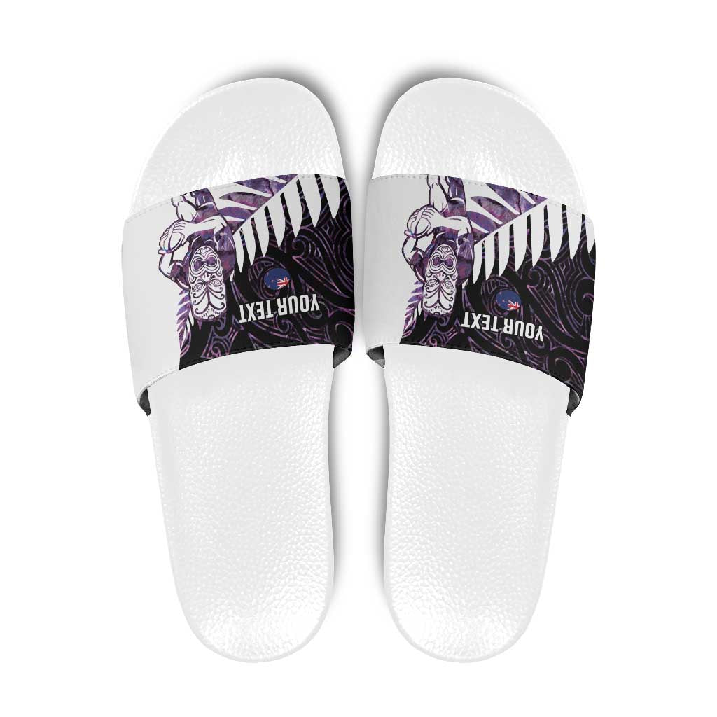 New Zealand Silver Fern Rugby Custom Slide Sandals Go All Black Purple Maori Paua Shell LT14 Purple - Polynesian Pride