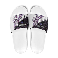New Zealand Silver Fern Rugby Custom Slide Sandals Go All Black Purple Maori Paua Shell LT14 Purple - Polynesian Pride