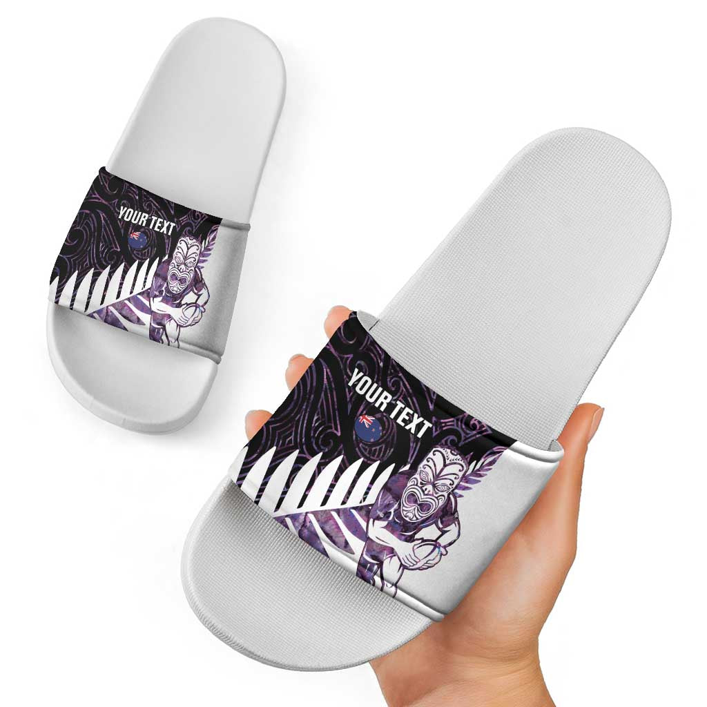 New Zealand Silver Fern Rugby Custom Slide Sandals Go All Black Purple Maori Paua Shell LT14 - Polynesian Pride