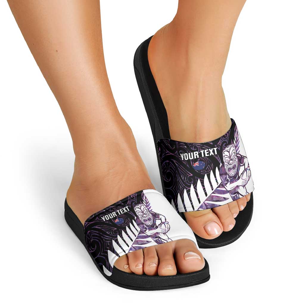 New Zealand Silver Fern Rugby Custom Slide Sandals Go All Black Purple Maori Paua Shell LT14 - Polynesian Pride