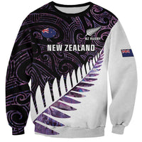 New Zealand Silver Fern Rugby Custom Sweatshirt Go All Black Purple Maori Paua Shell - Polynesian Pride