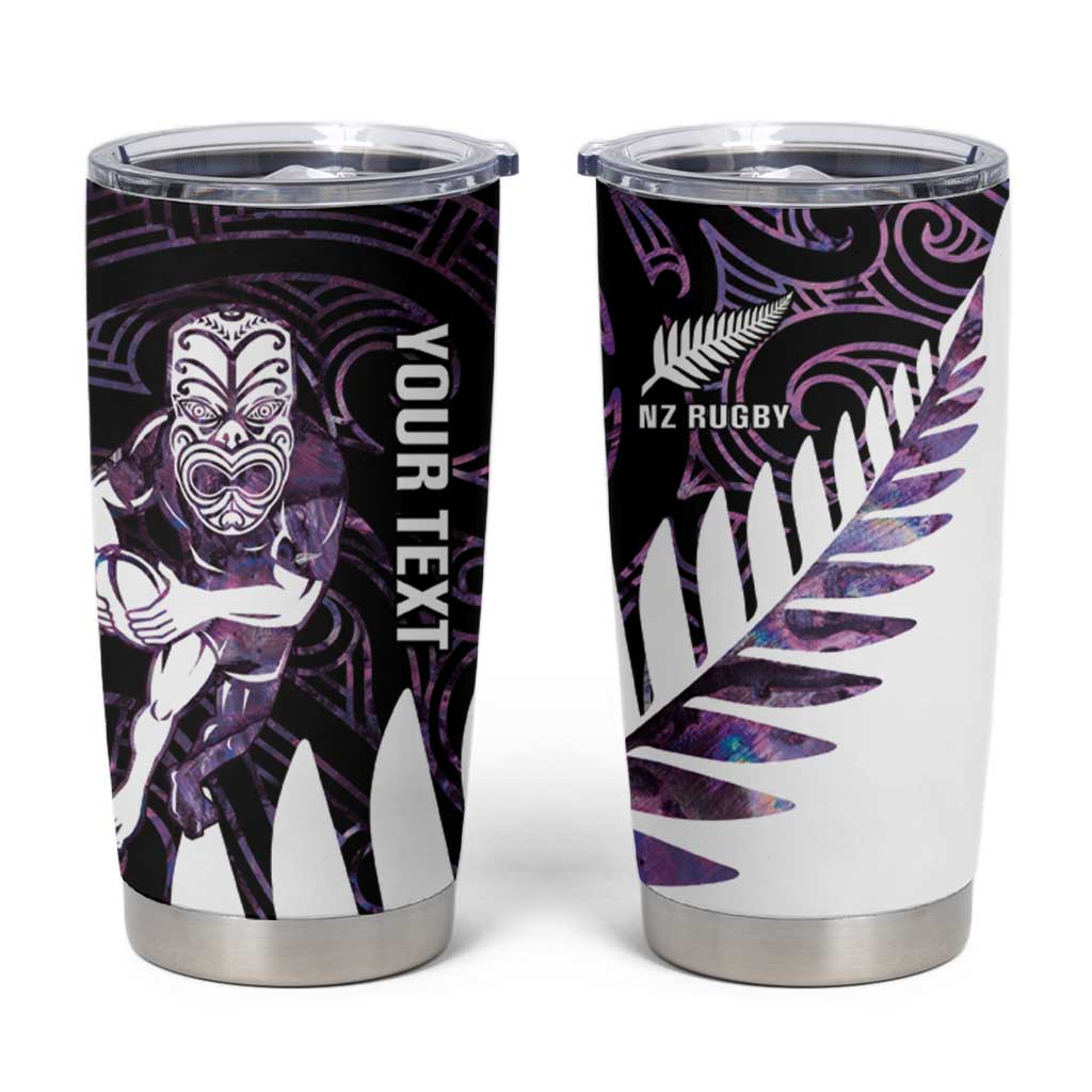 New Zealand Silver Fern Rugby Custom Tumbler Cup Go All Black Purple Maori Paua Shell - Polynesian Pride