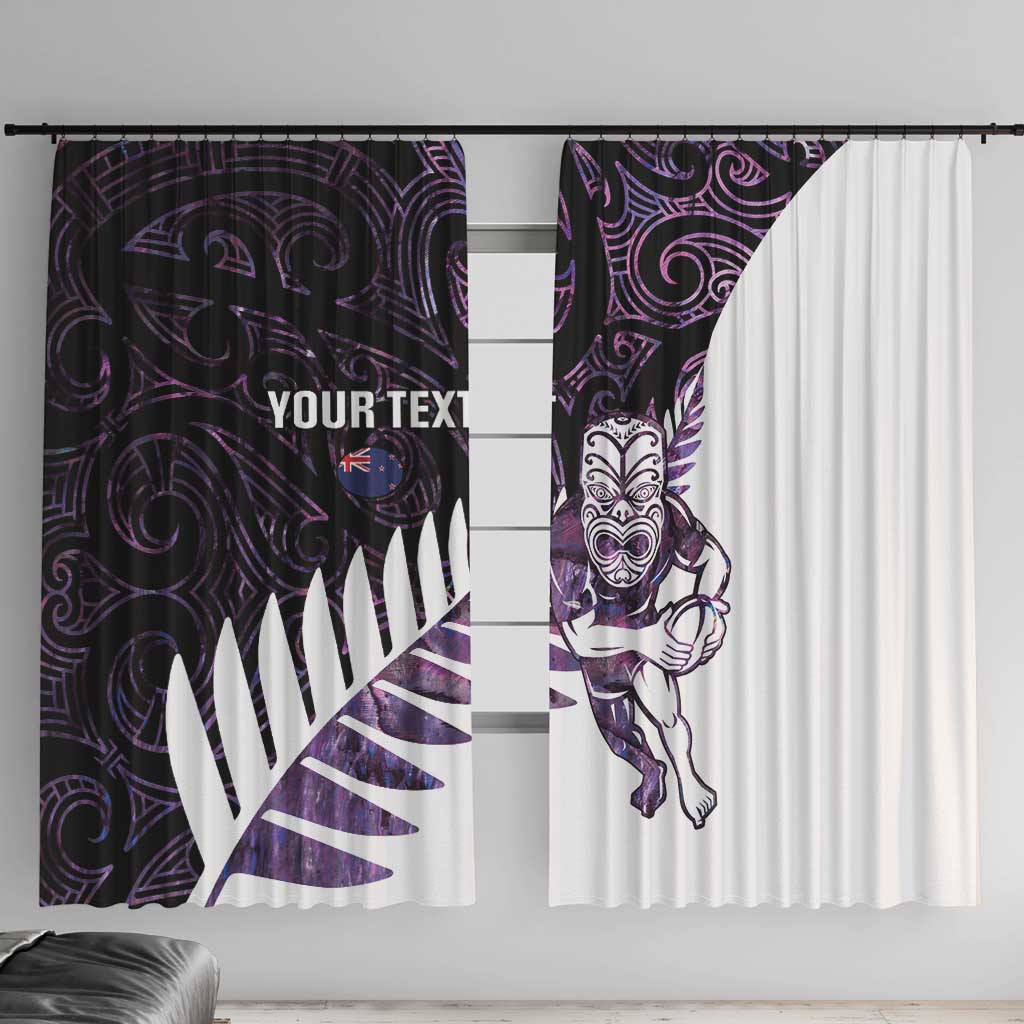 New Zealand Silver Fern Rugby Custom Window Curtain Go All Black Purple Maori Paua Shell LT14 With Hooks Purple - Polynesian Pride