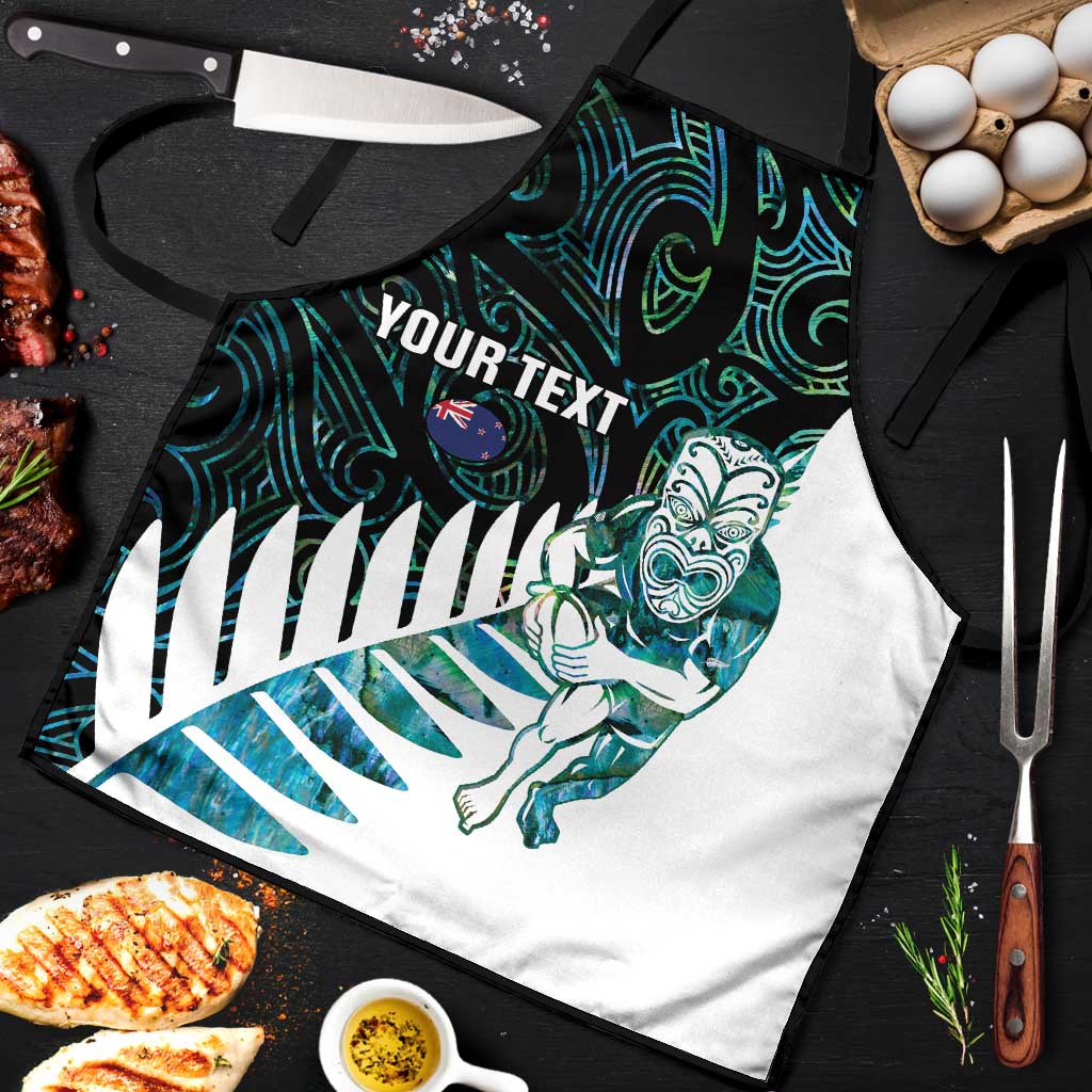 New Zealand Silver Fern Rugby Custom Apron Go All Black Turquoise Maori Paua Shell - Polynesian Pride