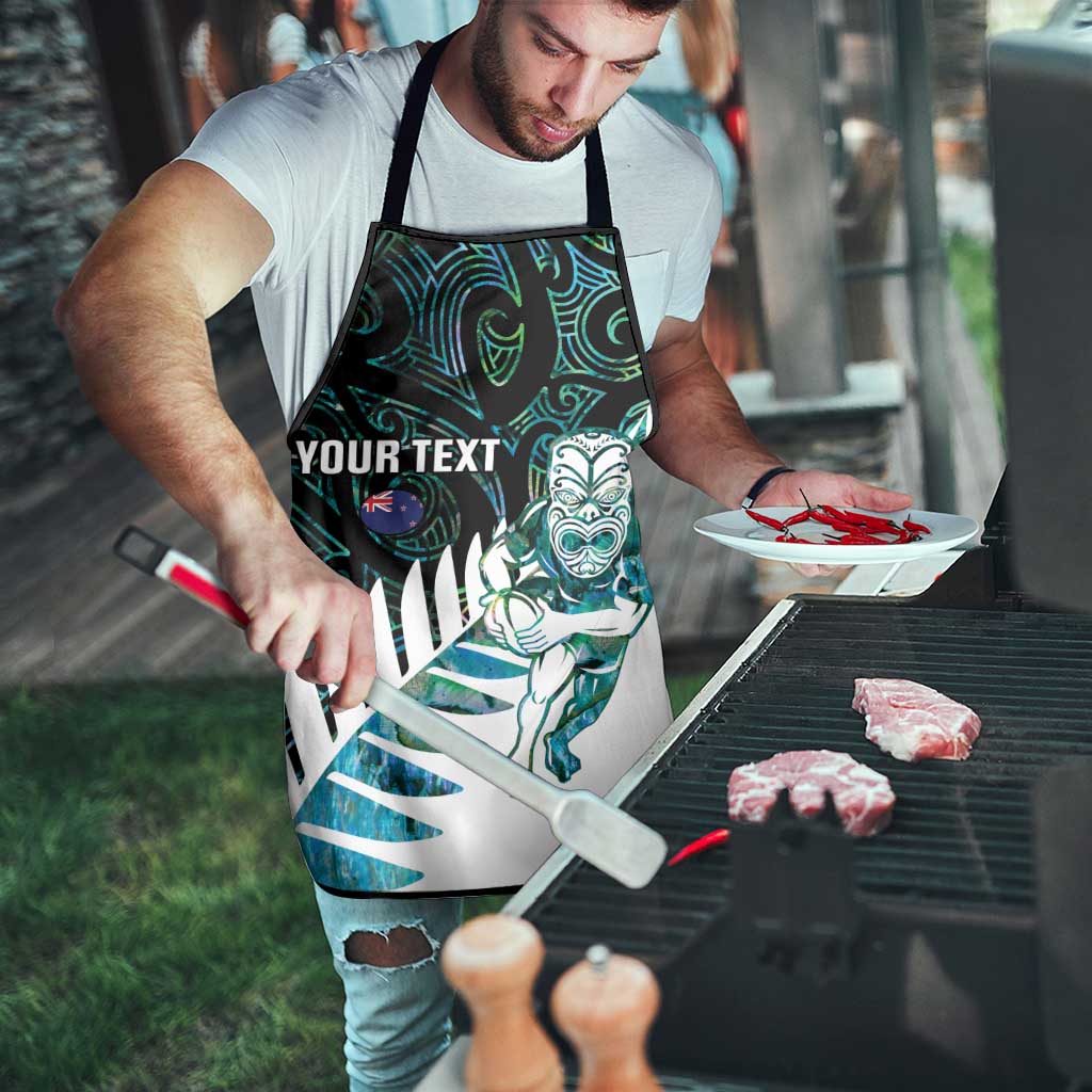 New Zealand Silver Fern Rugby Custom Apron Go All Black Turquoise Maori Paua Shell - Polynesian Pride