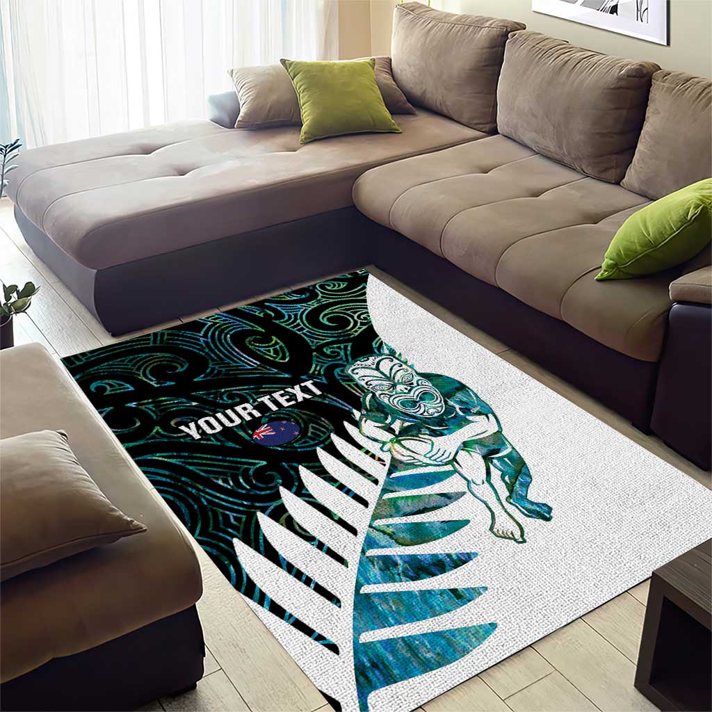 New Zealand Silver Fern Rugby Custom Area Rug Go All Black Turquoise Maori Paua Shell LT14 - Polynesian Pride