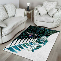 New Zealand Silver Fern Rugby Custom Area Rug Go All Black Turquoise Maori Paua Shell LT14 - Polynesian Pride